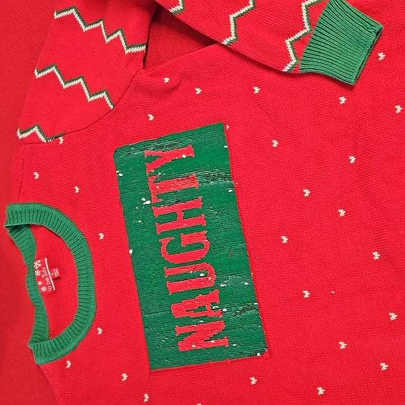 'to be jolly' Red long sleeve Christmas Holiday sweater movable sequins Med. EUC - Picture 5 of 9